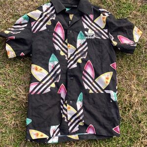 Adidas Black Shirt with Colorful Leaf Design